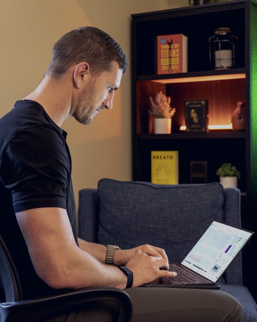 Dr. Jay T. Wiles reviewing heart rate variability data