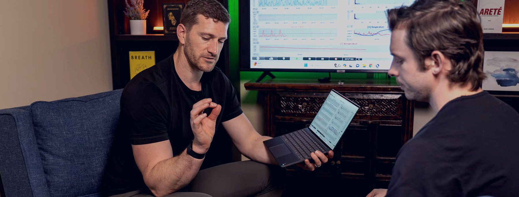 Dr. Jay T. Wiles running a live biofeedback session, the client's autonomic response on screen
